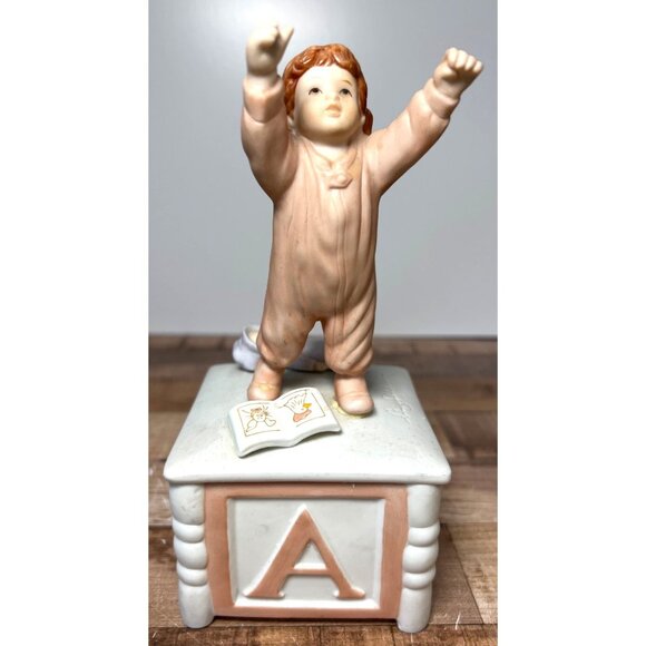 Vintage Luigi Ricciardi Porcelain Music Box Figurine Child & Doll - Picture 1 of 13